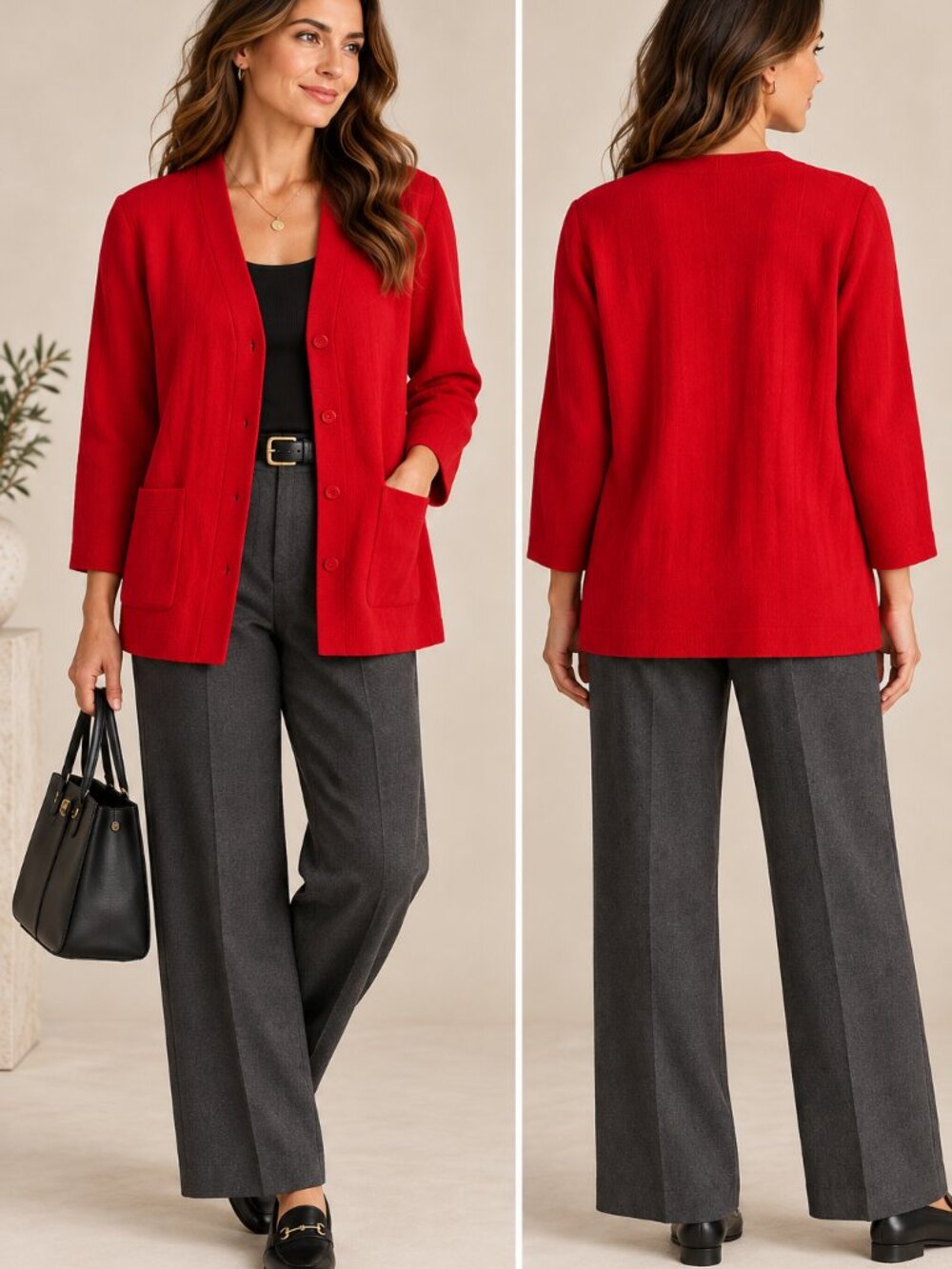 DEVERNOIS Paris Vintage Red Wool Blend Knit Cardigan Jacket Made France Size 12